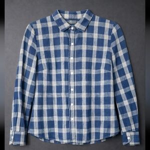 J.Crew Boys Fit Blue and White Checkered Cotton Buttin Up Shirt